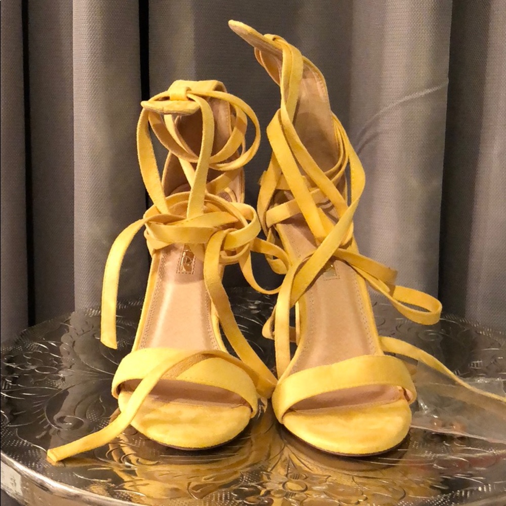 Yellow lace up strappy heels sandals